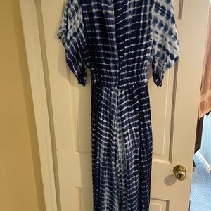Blue and white tie dye jumpsuit with zipper back